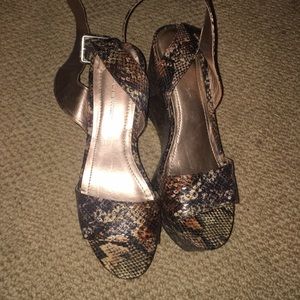 BCBG snakeskin wedges